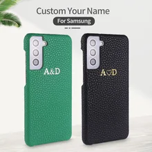 Luxury Leather Foil Print Custom Initial Name Phone Case For Samsung Galaxy A70 A7 2018 A50 S8 S9 S10 S21 Personalization Cover