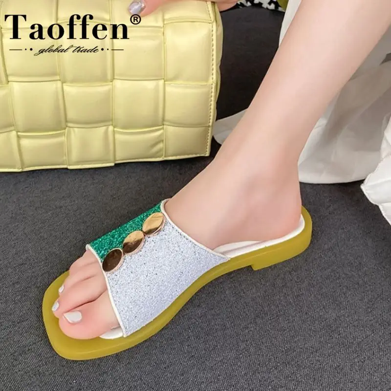 

Женские босоножки на плоской подошве Taoffen, Разноцветные Летние повседневные туфли размеров 33-40 с металлической пряжкой