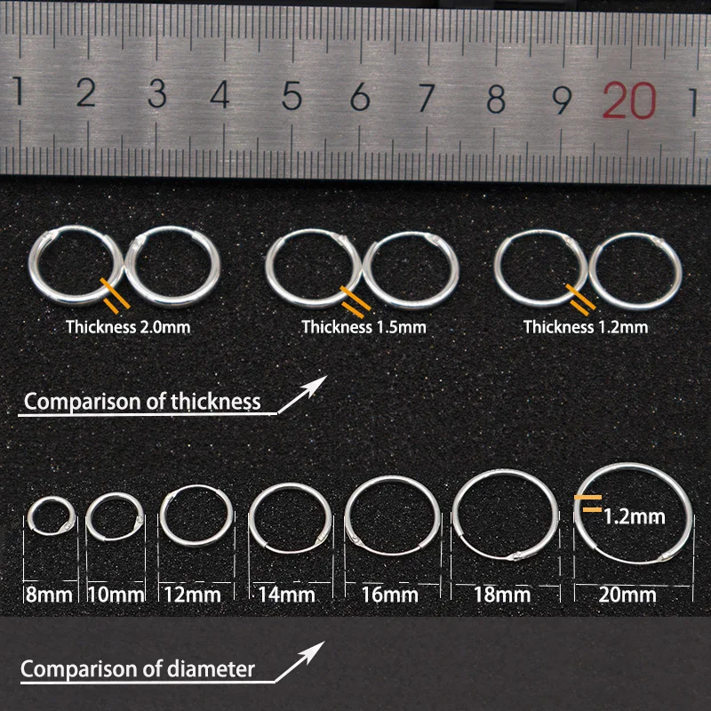 Простые серьги кольца из стерлингового серебра 925 пробы тонкие и смелые круглые
