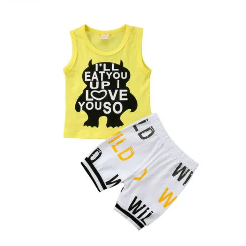 Комплект детской одежды с рисунком монстра хлопковый спортивный жилет без