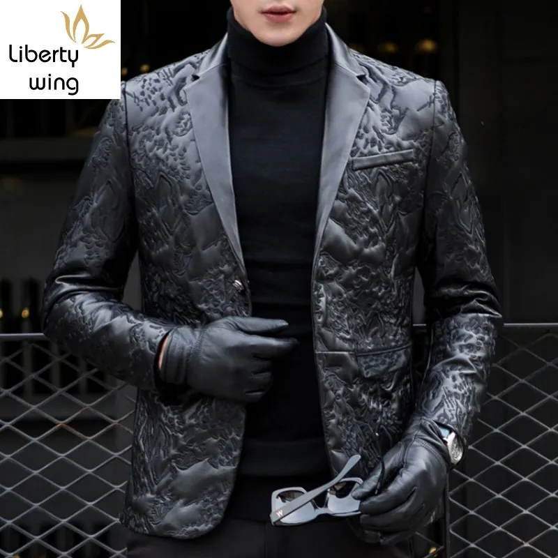 Роскошная мужская деловая куртка из натуральной овечьей кожи приталенный