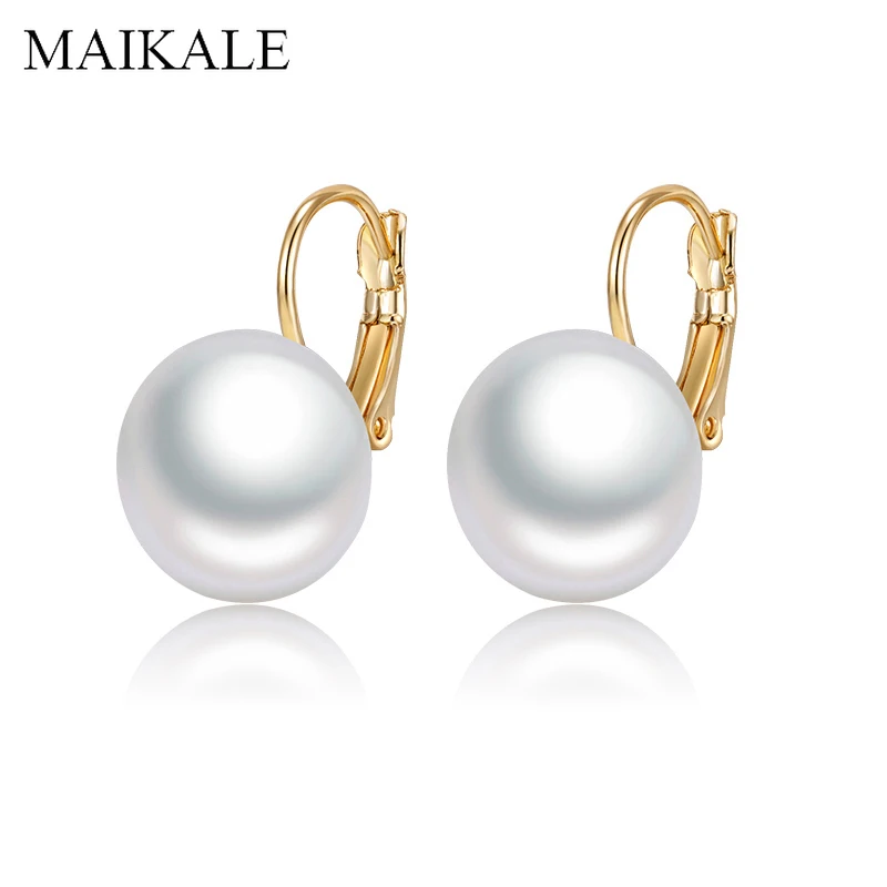 Женские овальные серьги подвески MAIKALE белые красные большие с жемчужиной