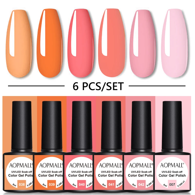 

New 6 Color 8ML Orange Gel Nail Polish Kit Hybrid Varnishes Gel Nails Art Design Glitter Nail Polish UV Builder Lacquer