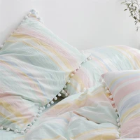 pure cotton soft pillowcase rainbow striped pom poms pillow cover comfortable cute ball 20x30 inches envelope pillow case