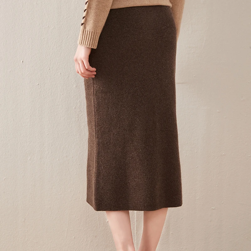 

Women Skirts 2021 New Fashion Solid Colors Woolen Blended Knitting skirt Female Standard Bust Skirt