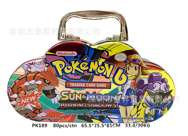 80 шт./компл. Pokemon Портативный жестяная коробка TAKARA TOMY боевые игрушки хобби Коллекционные вещи игра Коллекция аниме-открытки для детей