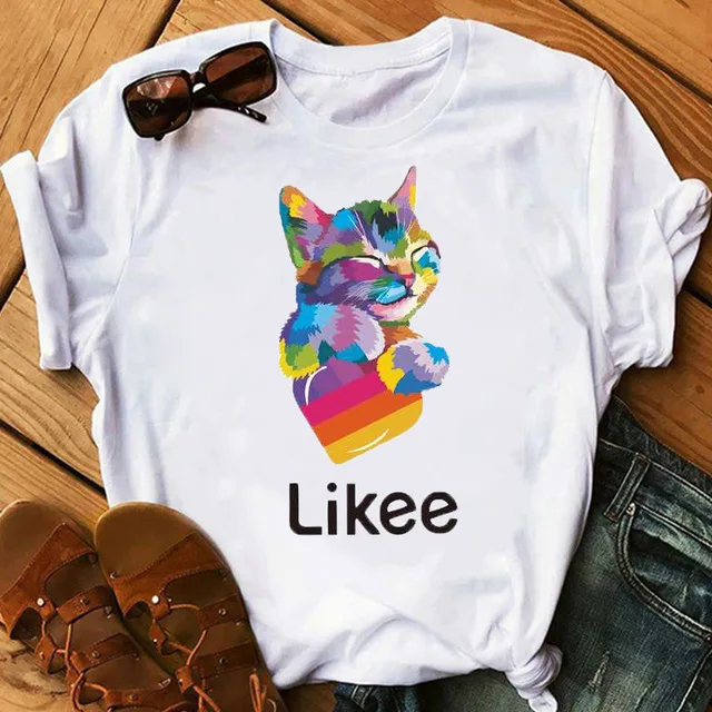 Футболка LISALA Likee App футболка Heart Cat классная уличная с коротким рукавом веселая