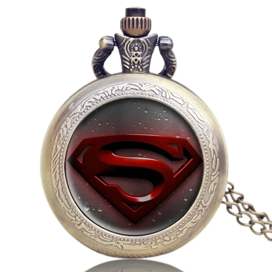 1 Классические кварцевые карманные часы супермена с necklace ем кулоном, Ретро Мужские кварцевые брелоки и карманные часы, дропшиппинг P442C - Цвет: 1