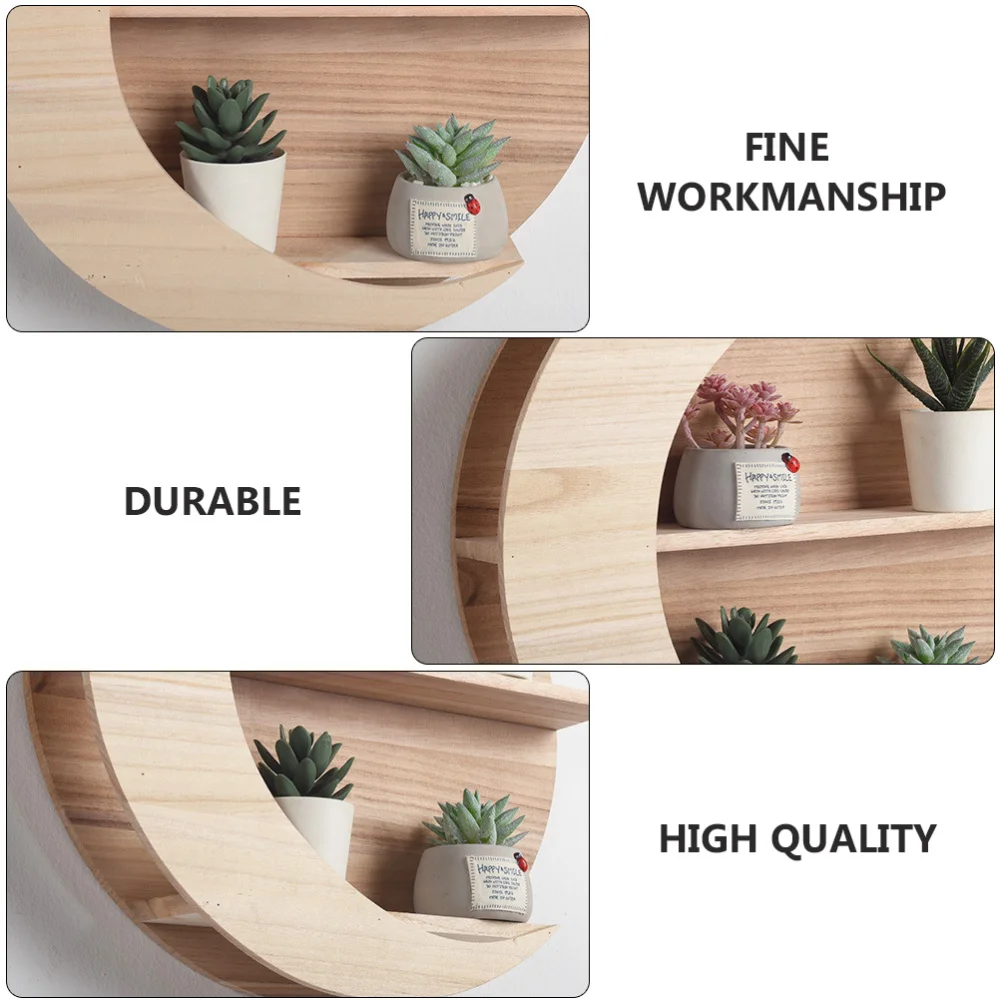 

1Pc Exquisite Moon Shape Wall Decor Wooden Wall Mounted Storage Rack Holder