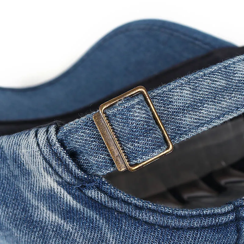 Мужская хлопковая кепка в стиле милитари летняя темно синяя джинсовая с плоским