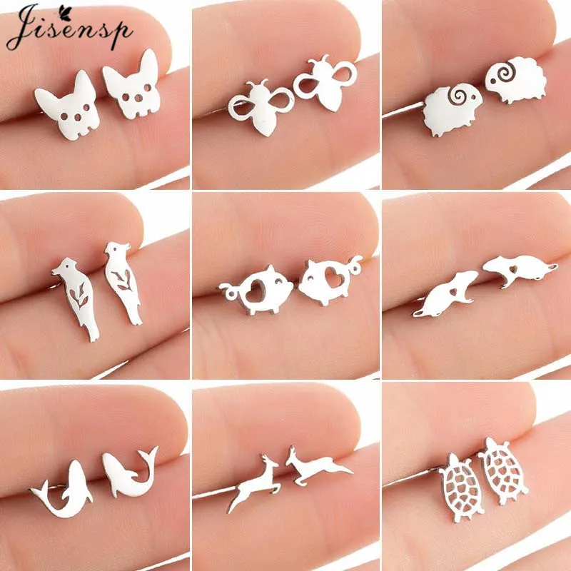 

Cartoon Animal Deer Earrings Small Stainless Steel Studs for Women Girls Fashion Mouse Pig Sheep Parrot Dog Earings Pendientes