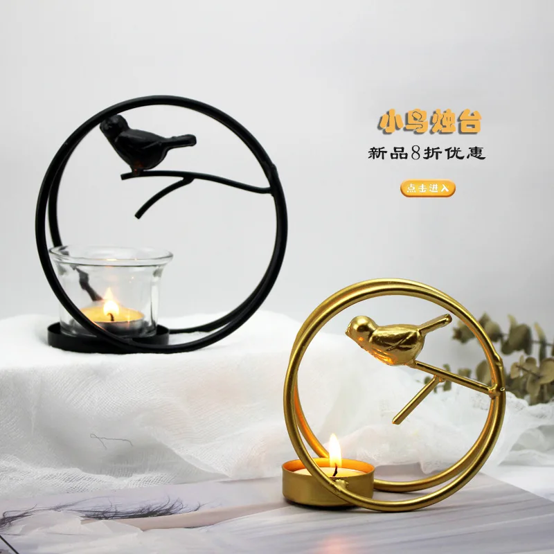 

New Year Home Decor Candle Holder Candlesticks for Candles Nordic Golden Bird Cage Round Simple Home Decoration Candlestick