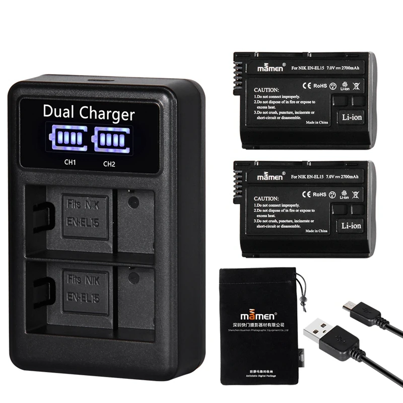 Mamen 2 шт. EN EL15 ENEL15 EL15A батарея для цифровой камеры + LCD USB двойное зарядное устройство