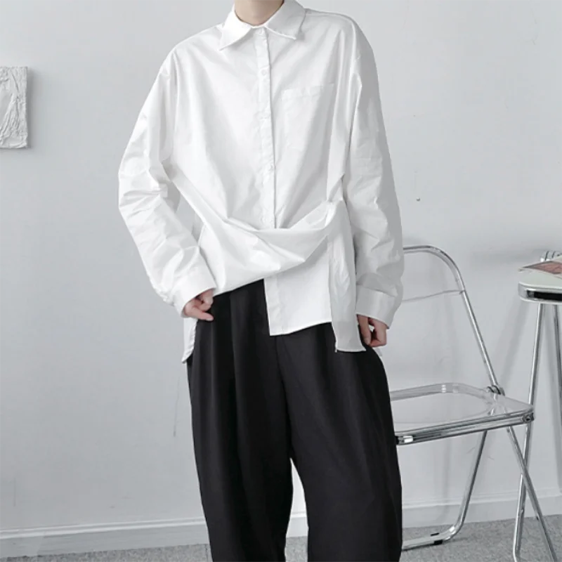 Men's new asymmetric niche design sense loose large casual simple personality shirt fashion men's clothing