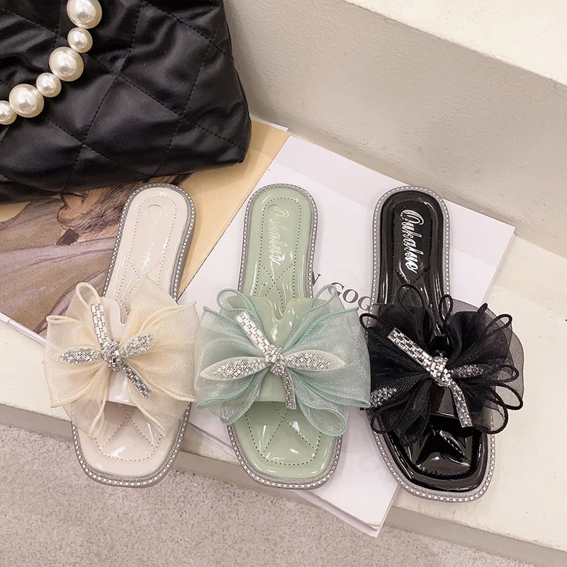 

Slippers Casual Summer Women's Shoes Slides Butterfly-Knot Pantofle Luxury Soft Flat 2021 Basic Butterfly-knot PU Female Shoes S