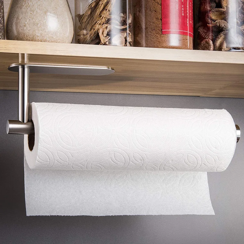 

13 Inch Large Self Adhesive Wall Mounted Stainless Steel Toilet Paper Roll Holder Racks Holder Kitchen Paper Roll Tissue Stand