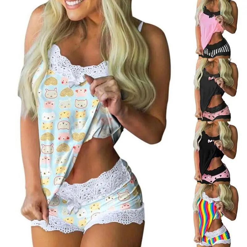 

Женская модель 2020, элегантная кружевная Пижама с V-образным вырезом, женская мода, домашняя одежда для сна с принтом, костюм