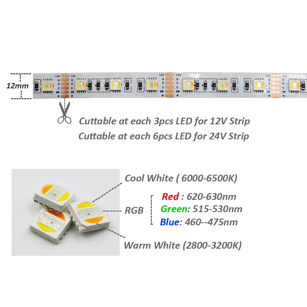 RGBWW LED Strip 12V Ribbon 24V DC SMD 5050 5M 5in1 IP65 Waterproof Flexible RGB Tape CCT RGBW RGBCCT Lights for Room | Освещение