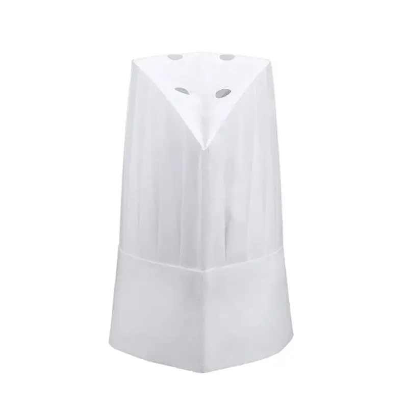 

20Pcs Unisex Disposable White Non Woven Pleated Chef Tall Hat Cooking Round Cap Q6PB