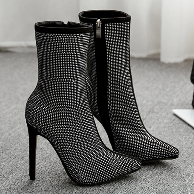 Пикантные ботильоны с острым носком Модные женские ботинки на высоком каблуке