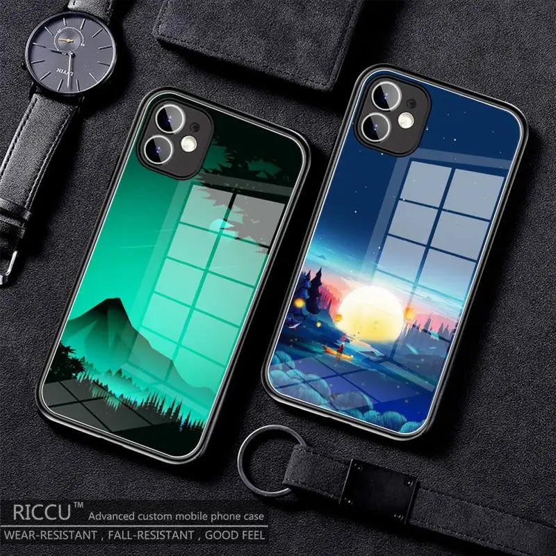 

Cartoon sunset landscape Phone Case Tempered Glass For iPhone 12 Pro Max Mini 11 X Pro XR XS MAX 7 8 Plus 6S 6 Covers
