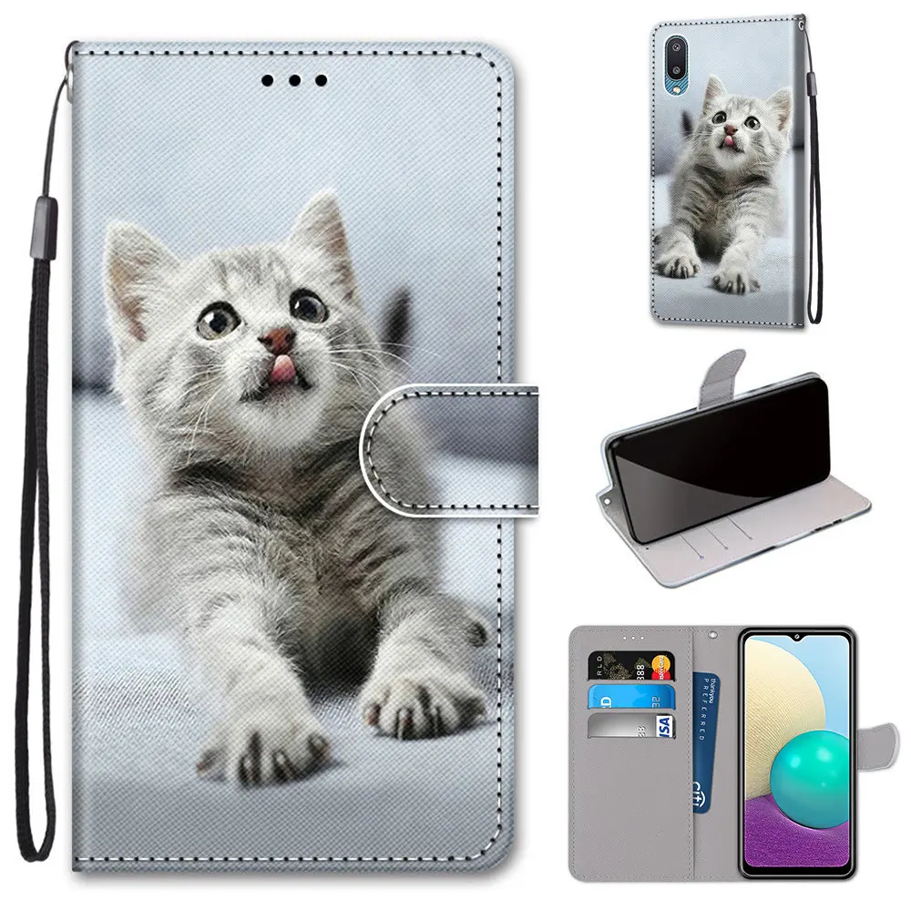 Flip Leather Case For Samsung Galaxy A02 M02 A02S M02s A12 M12 A32 A52 A72 5G A01 Core Case Book Wallet Cover Anime Phone Bag