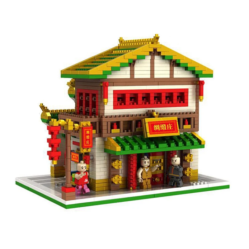 

PZX 9909-1 Chinatown Architecture Mercery Store Shop 3D Model DIY Mini Diamond Blocks Bricks Building Toy for Children no Box
