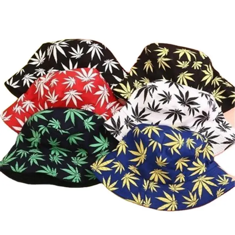 

New Printed Maple Leaf Bucket Hat Women Men Summer Outdoor Hip Hop Panama Caps Fashion Flat Top Cotton Fisherman's Fishing Hats