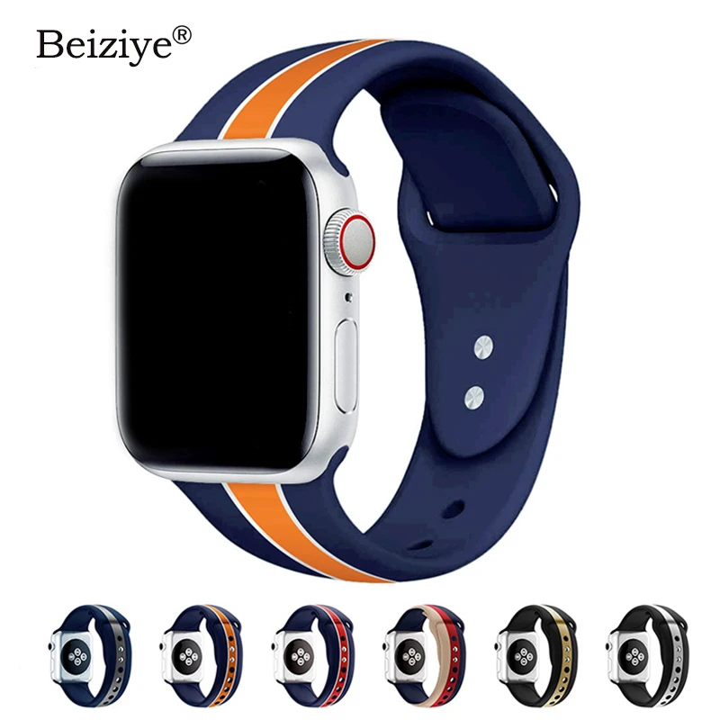 Спортивный ремешок для Apple Watch 40 44 мм серия 5 4 3 2 1 силиконовый ремешок для iWatch 1 2 3 цветной мягкий Сменный адаптер AW 38 42 мм