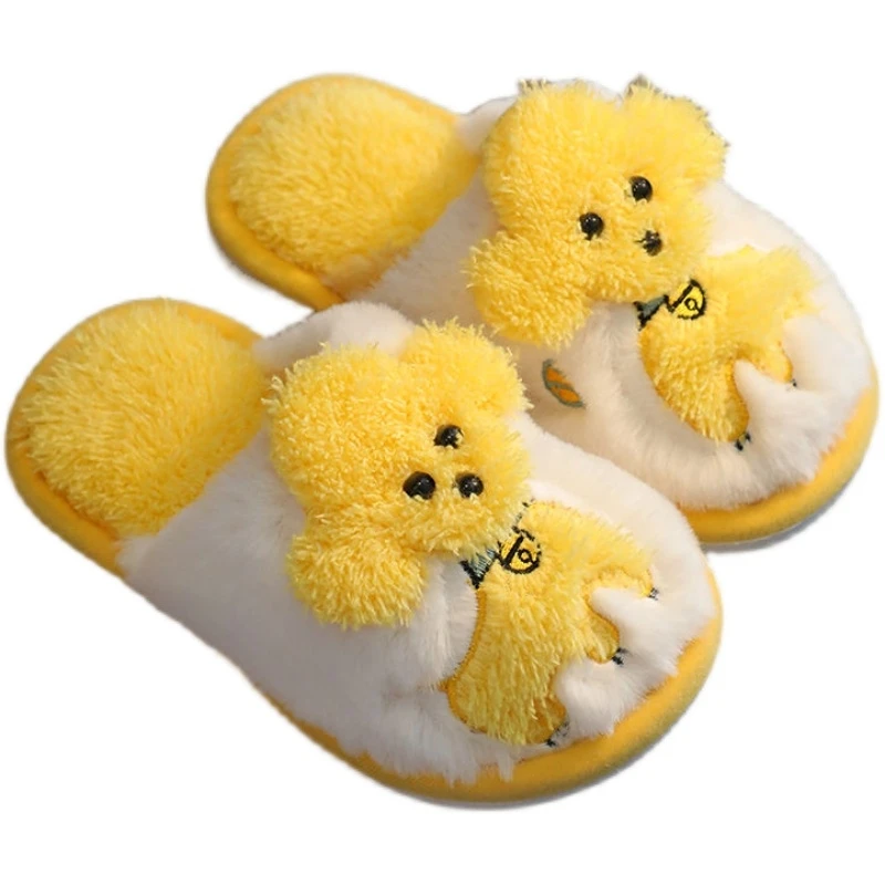

2021 New Baby Slippers Furry Toddler Teddy Lovely Plush Cotton Slippers Children Winter Animals Home Slipper Students Slides