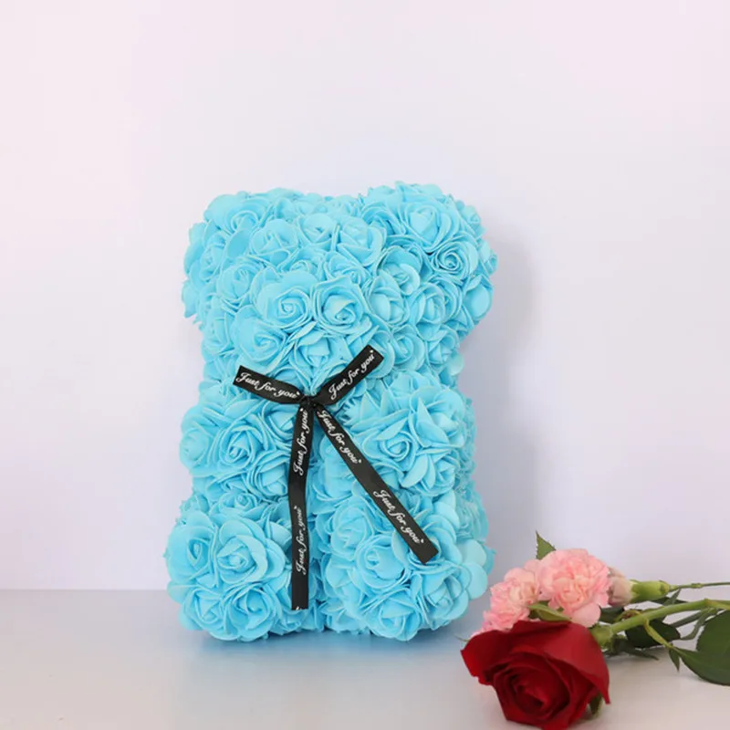 

2021 DropShipping 25cm Rose Bear Heart Artificial Flower Rose Teddy Bear For Women Valentine's Wedding Birthday Christmas Gift