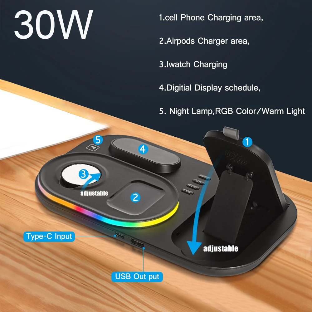3 in 1 wireless charger stand for iphone13 pro 12 max mini 30w qi fast charging dock station for apple watch 7 6 airpods pro free global shipping