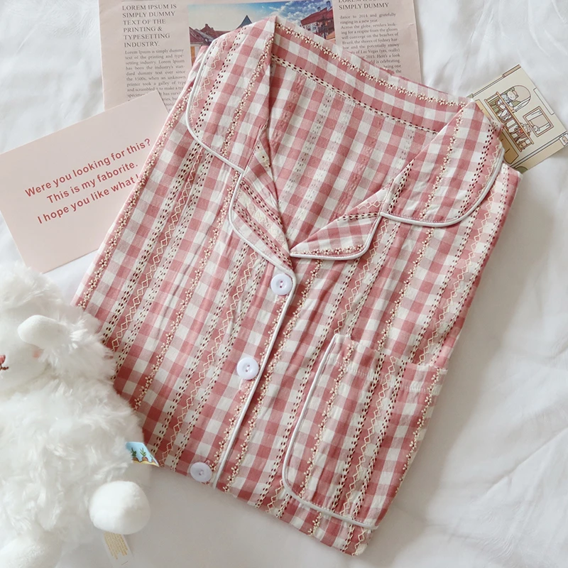 

Spring Summer Thin Plaid Cotton Maternity Nursing Sleepwear Sets Sweet Feeding Pajamas Suit for Pregnant Women Pregnancy Home