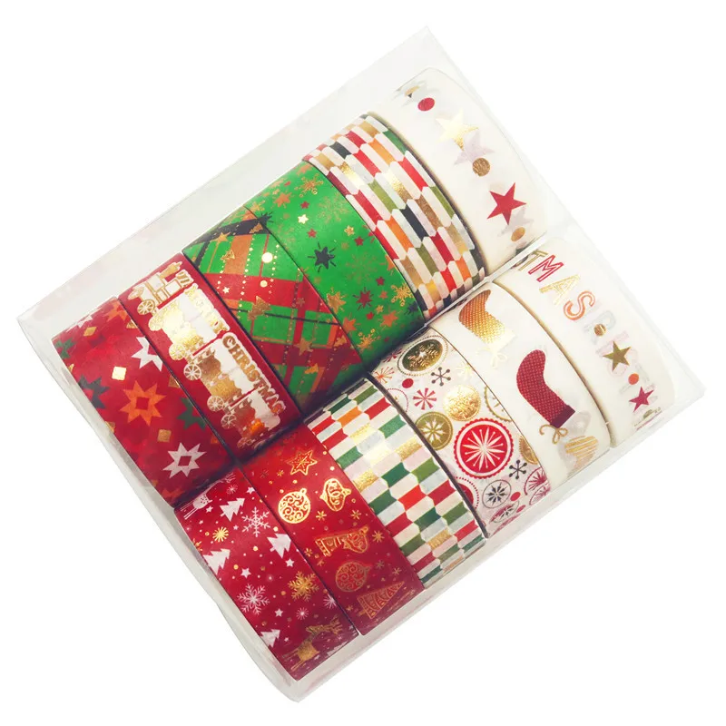 

12Pcs/Set Christmas Washi Tapes Stars, Colored Stripes, Snow, Tree, stockings, snowman, Reindeer Kawaii Masking Tapes Stickers