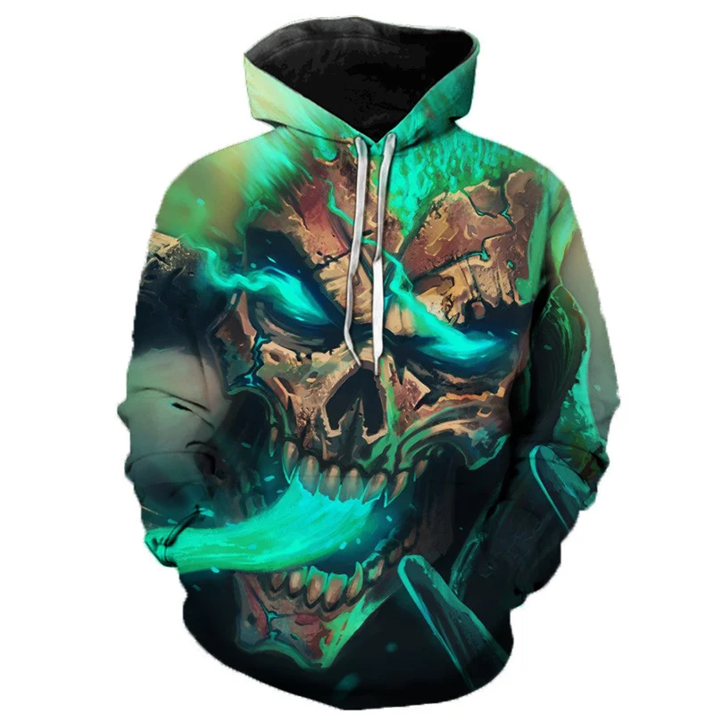 

3D Print Hoodie Men's/Women's Loose Large Size Street Style Skull Print Hoodie Long Sleeve Round Neck Thin Top