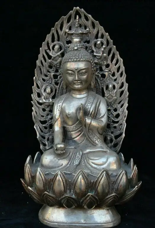 9 &quotСтарый Древний китайский буддистский храм серебро Шакьямуни Амитабха Будда