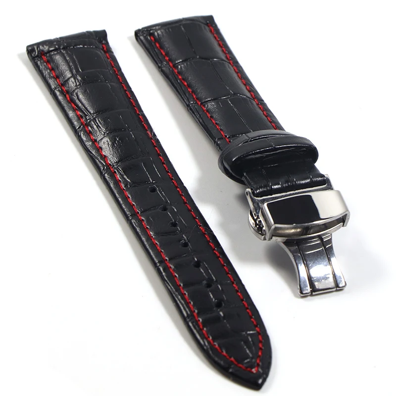 Calfskin Genuine Cow Leather Watchband Belt For Watch Strap Bracelets Butterfly Buckle Replacement 18mm 20mm 22mm 24mm