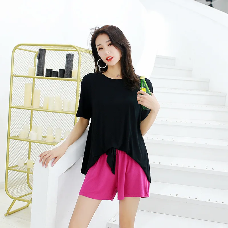 

Short Sleeve T Shirt Pants Set Casual Women's Homewear Casual Loose Atoff Home Clothes for Women Modal Female Pajamas Sleepwear