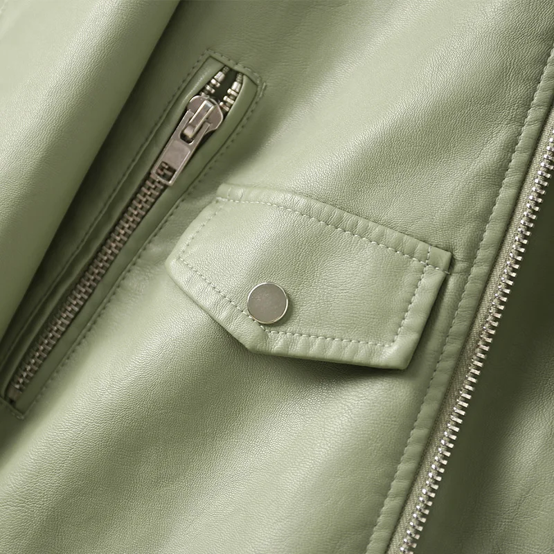 

Top Quality Female New Design Spring Autumn PU Leather Jacket Women Faux Soft Leather Coat Loose Rivet Zipper Motorcycle Jackets