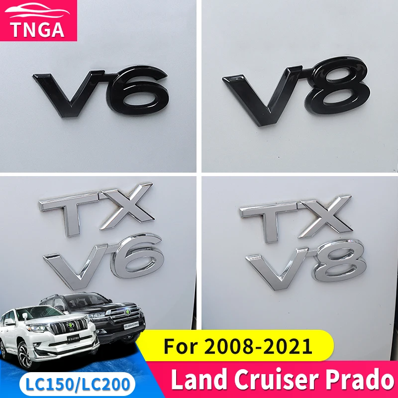 Toyota Land Cruiser 200 Prado 150 Logo de coche desplazamiento V8/TX/TXL/5,7/V6/pegatina de letras negras LC200 Lc150 Lc120 Fj150 decorativo
