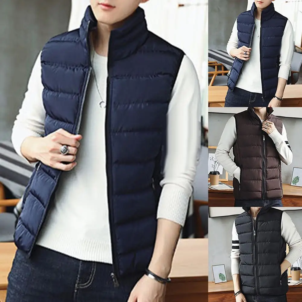 

Men's Jackets Vests Winter men's Warm sleeveless Vest Plaid Stand Collar Cotton Vest Plus Size Zipper Pockets male Waistcoat