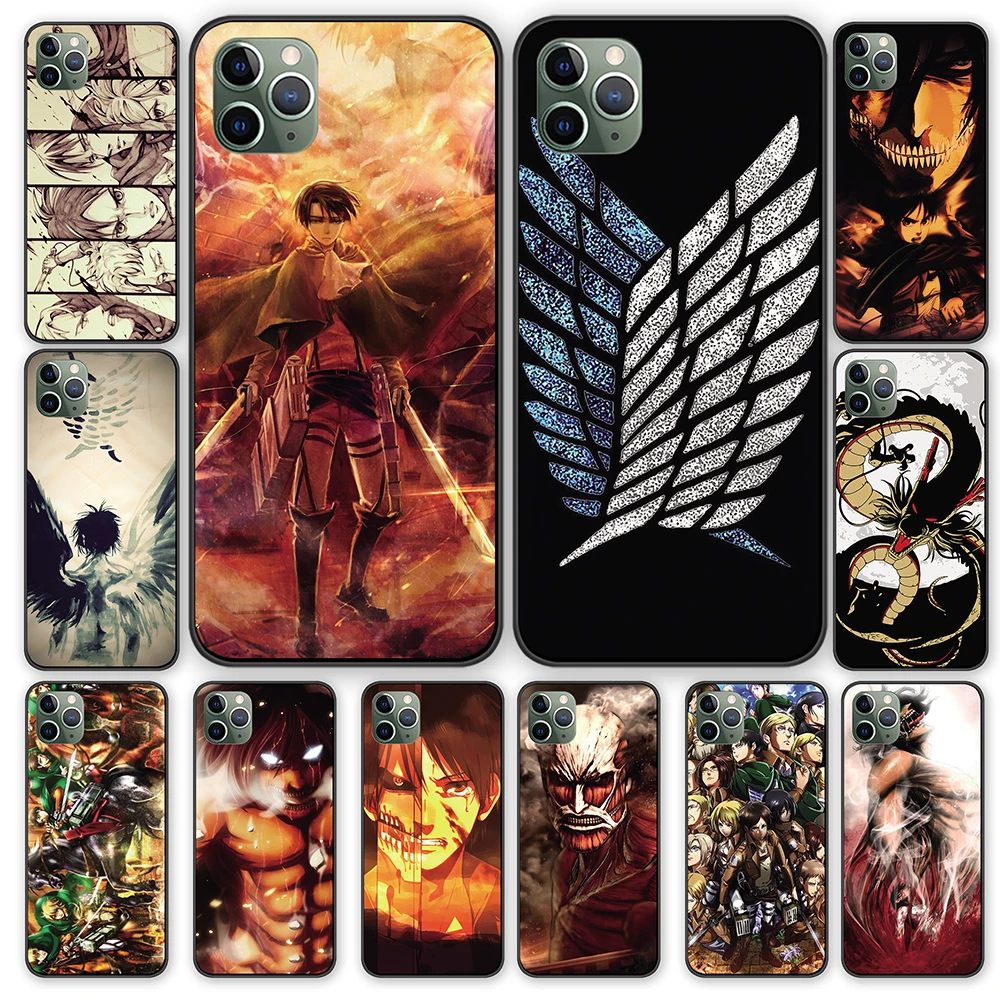 Атака на Титанов аниме черный чехол ТПУ для iPhone 5 5S 6 6s 7 8 Plus X XS XR 11 Pro