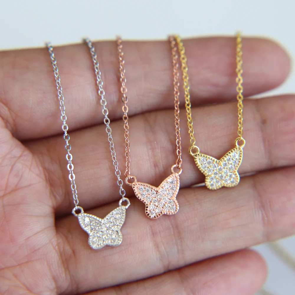3 Colors Real 925 Sterling Silver Simple Style Cute Butterfly Pendant Necklace Dainty Jewelry For Women Wedding Gift 2021 New | Украшения и