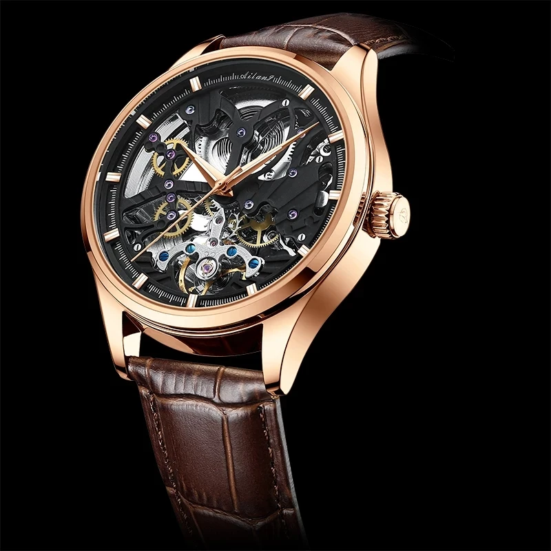 Tourbillon Hollow Man Watch Luminous Stainless Steel Men Sport Waterproof Fully Automatic Men's Mechanical Watches AILANG 8607G