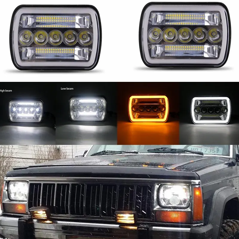 7x6 светодиодный фары для автомобиля 5x7 с указатель поворота DRL Белый Halo море