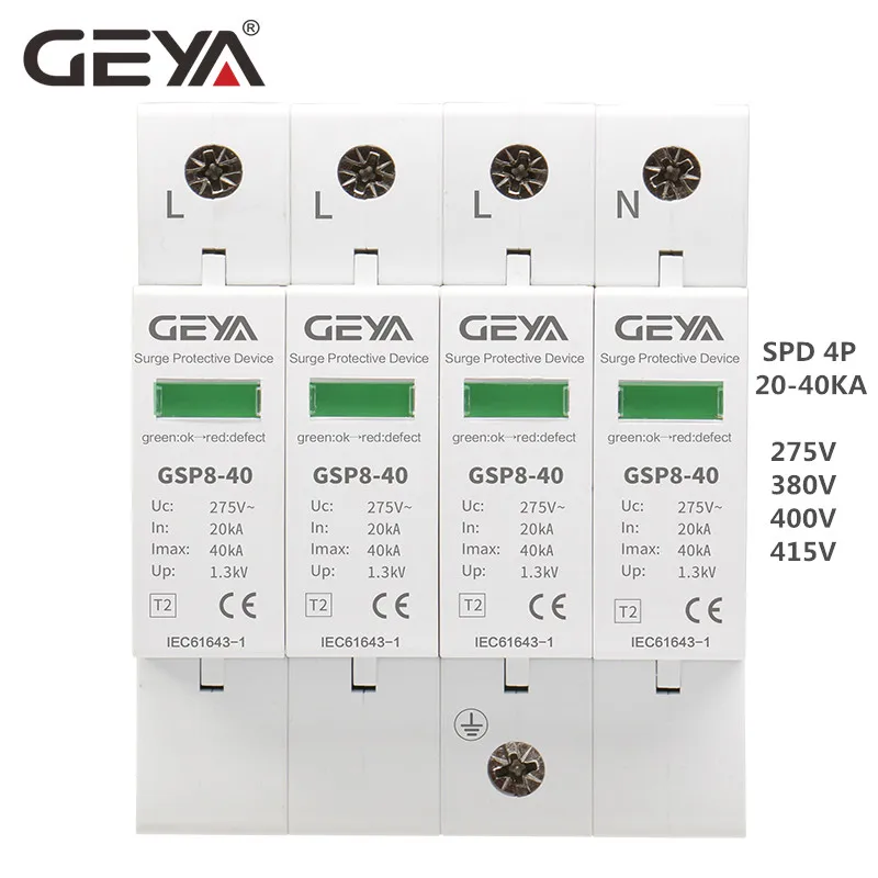 GEYA 3P + N AC сглаживатель перепадов напряжения Din Rail 4 полюсный автоматический AC275V 400V