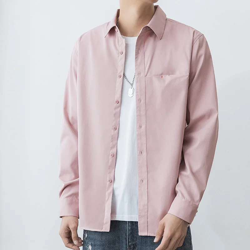 

Spring and autumn Hanchao business career leisure shirt men's solid color youth with collar long sleeve T-shirt slim
