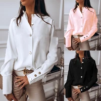 elegant turtleneck blouse long sleeve white shirt office ladies top casual solid single breasted womens blouses women tops