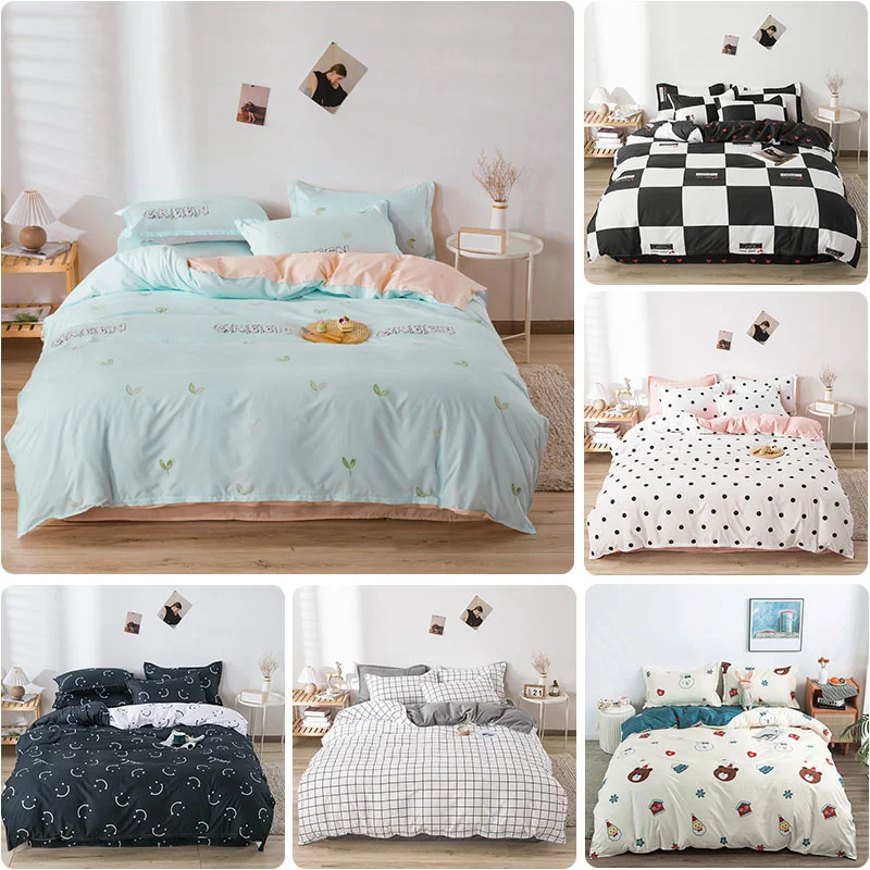 Washed Cotton Bedding Set Soft Home BedSheet Quilt Cover Pillowcase 3/4 Sets Pcs Queen Size Bed Linen Double Duvet Cover Set