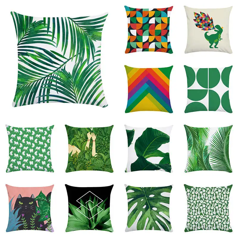 Toppical Leaf с геометрическим узором Чехлы для подушек Бирюзовая льняная Подушка